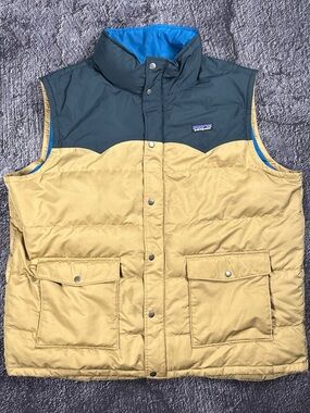 Patagonia Men's Slingshot Down Vest - Tan/Navy - Size XXL